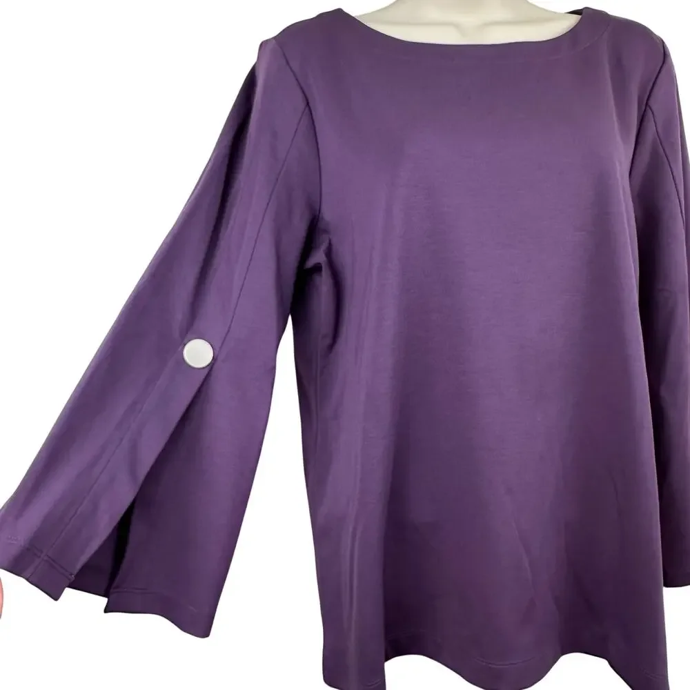 NEW Chico's Knit Blouse Top Split Sleeve 3/4 Sleeve Boatneck Purple Chico 1 US M